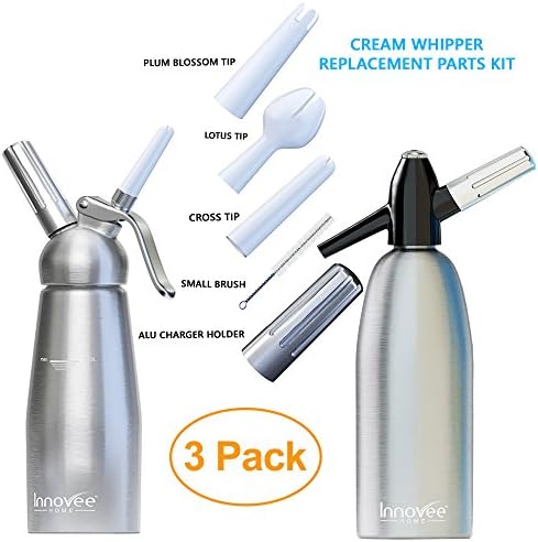 Innovee Home 3 Pack Including - Cream Whipper + Cream Whipper Replacement Parts Kit + Soda Siphon