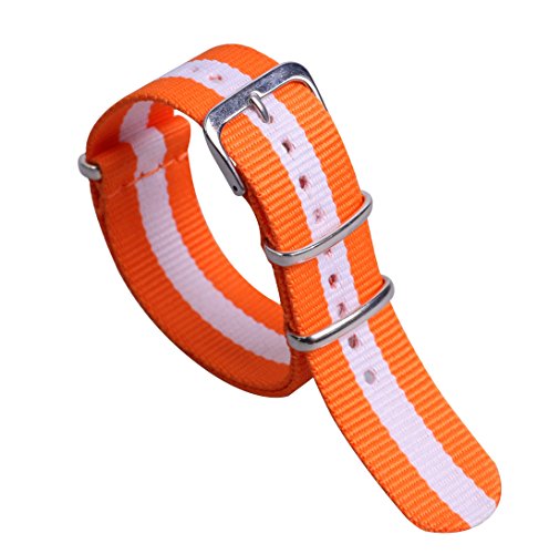 20mm Orange/White Colorful Breathable Women's One-piece NATO style Nylon Watch Bands Straps