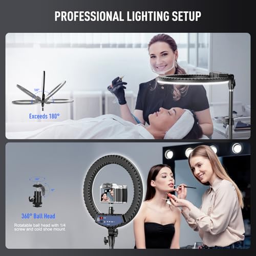 Professional Ring Light Ring with Tripod 18",Adjustable 45cm/3000-6500K Dimmable LED Ring Light with Microphone and Sound Card Holder,Photography for Hairdresser/Professional Camera/TikTok/Youtube