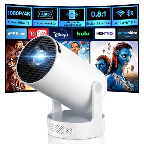 Mini Projector, Philoent Smart Projector 4K/1080P Supports Latest Apps WiFi 6 Bluetooth 5.4 Car Screen Keystone Correction Low Noise, Ultra Short Distance Projector Provides Large Image in Small
