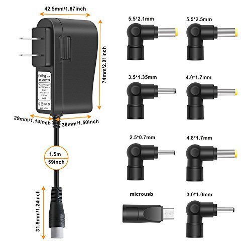 Outtag 5V 2.5a 2a (2000ma) Multi Tip Switching Replacement Power Adapter Supply Wall Charger for raspberry pi 3,Foscam Wireless IP Camera,USB HUB,2.5-inch HDD Enclosure and Other Household Electronics