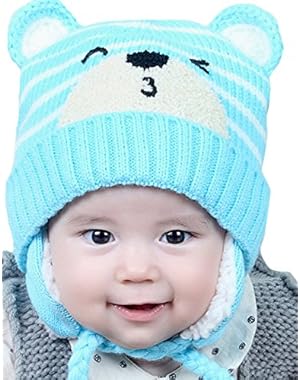 Cartoon Cat Striped Handmade Knitted Wool Beanie Hat Baby Girls Boys Crochet Caps Winter Warm Headwrap accessories