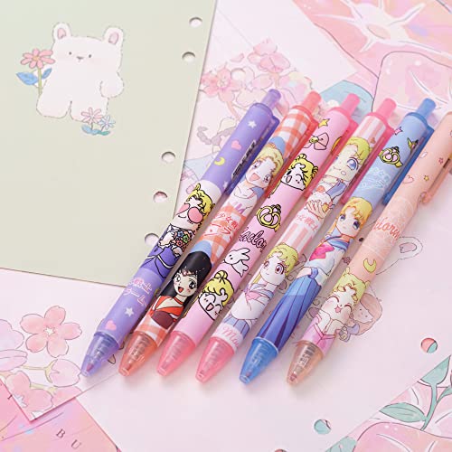 6 Pcs Kawaii Pens Anime Moon Pen Merchandise Black Ink 0.5mm Ballpoint Pens Office School Supplies for Girls Women Press Gel Pen