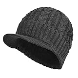 Janey&Rubbins Sports Winter Knit Visor Beanie with Bill Hat for Men and Women (Dark grey)