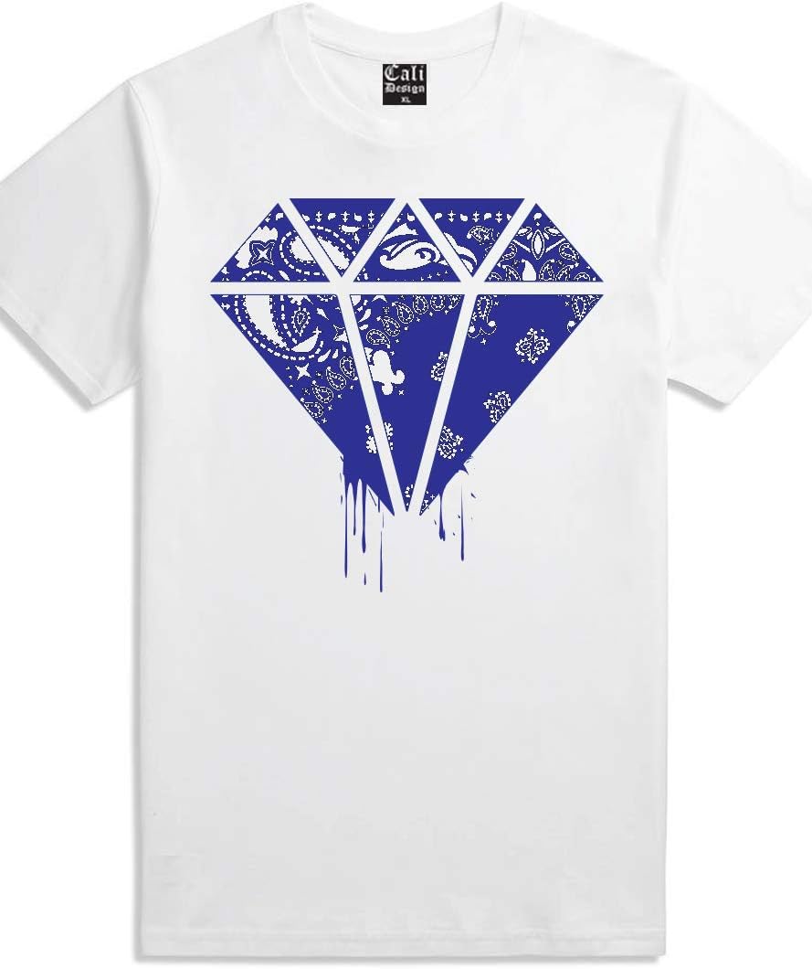 CaliDesignMen's White Street Wear Hip Hop T Shirt Blue Bandana Clothing Crip