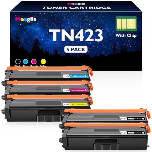 Meagiis TN423 TN-423 Toner Cartridges Compatible with Brother TN423 TN-423 TN-243CMYK Toner Multipack TN421 TN-421 for Brother MFC-L8690CDW HL-L8260CDW DCP-L8410CDW HL-L8360CDW MFC-L8900CDW (Pack of 5