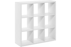 Furinno Cubicle Book Shelf, 9-Cube Thick Frame Bookshelf, Reversible Bookcase with Open Back, 14.6 x 43.8 x 43.8, for Living 