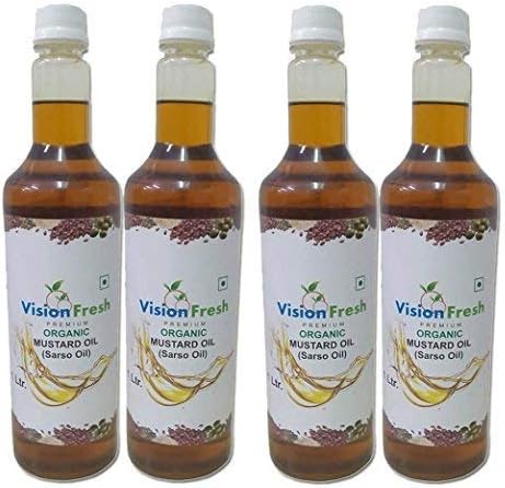 Vision Fresh Organic Mustard Oil (Sarso Oil) 4 LTR - Pack of 4 (1 LTR Each)