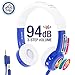 ONANOFF BuddyPhones Inflight, Volume-Limiting Kids Headphones, 3 Volume Settings of 75, 85 and 94 dB, Includes Travel Mode, Perfect for Airplanes, Trains and Cars, Built-in Audio Sharing Cable, Blue