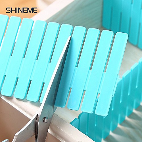 8pcs DIY Plastic Grid Drawer Divider Household Storage ShineMeThickening Housing Spacer Sub-Grid Finishing Shelves for Home Tidy Closet Stationary Makeup Socks Underwear Scarves Organizer (Blue) - Thumbnail 4