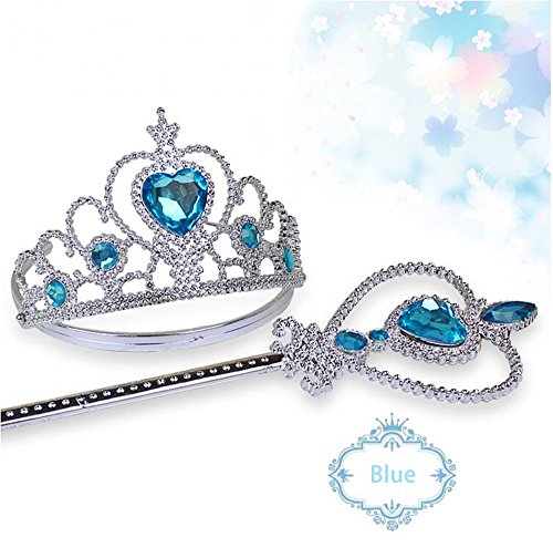 Princess Elsa Dress up Party Accessories Blue Favors 4 Pcs Gifts Set - Gloves Tiara Wig and Wand
