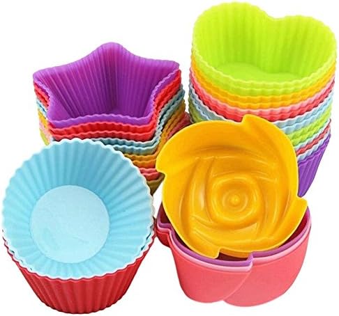 Katie 48 Pcs Multiple Shapes Silicone Cake Molds Baking Molds Muffin Cups Unique Style Cake Tool Kitchen Accessory