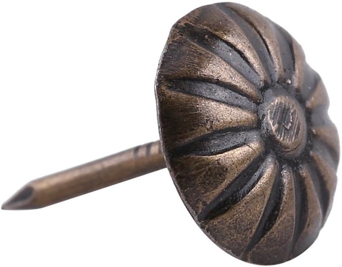100pcs Brass Upholstery Tacks,Metal Antique Chrysanthemum Nails Upholstery Nails Tacks Strips Clavos Decorative Tack Pushpins Doornail for Wood Furniture Decor