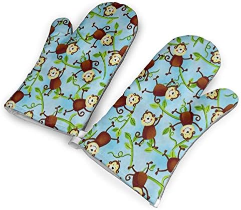 Niwaww Jungle Camp Monkeys Oven Mitts Cooking Gloves Heat Resistant, for Kitchen Oven BBQ Grill and Fire Pits for Cooking Baking,