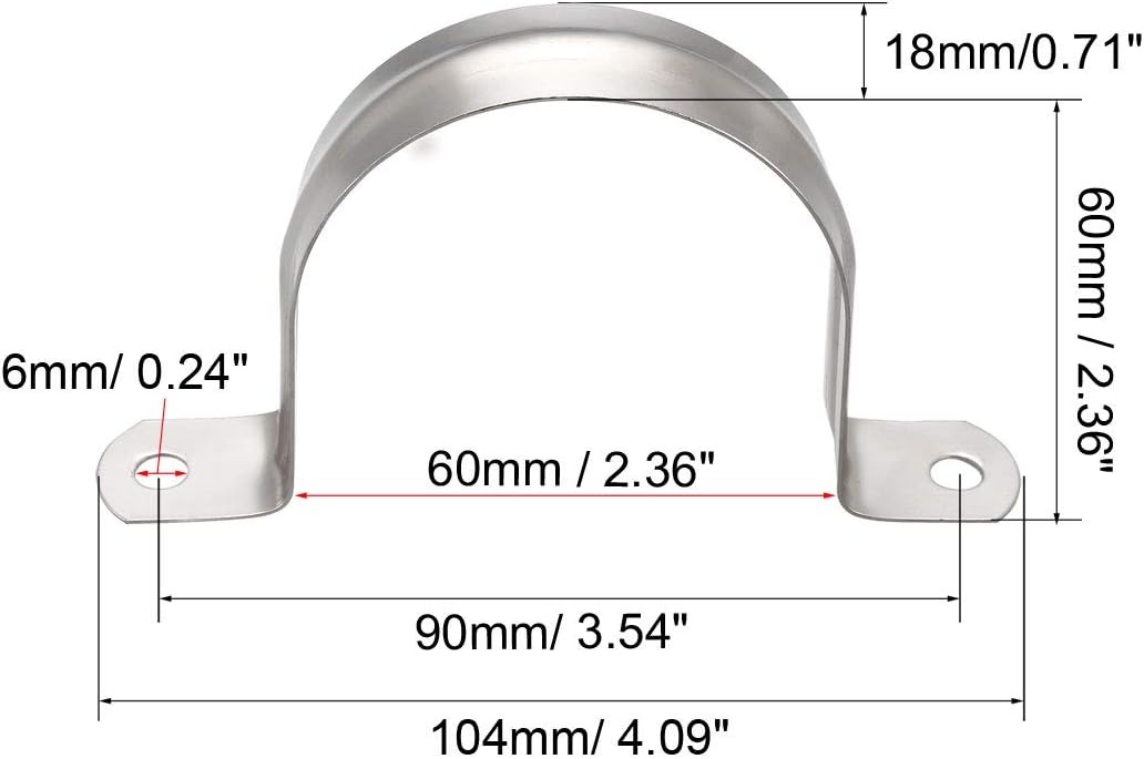 sourcing map 60mm(2.4") Rigid Pipe Strap, 2 Holes 304 Stainless Steel Tension Tube Clip Clamp 5pcs, Silver - Image 3