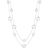 welbijoux Silver Long Necklaces for Women Fashion Double Layered Sweater Chain Y Necklace with Gifts Box