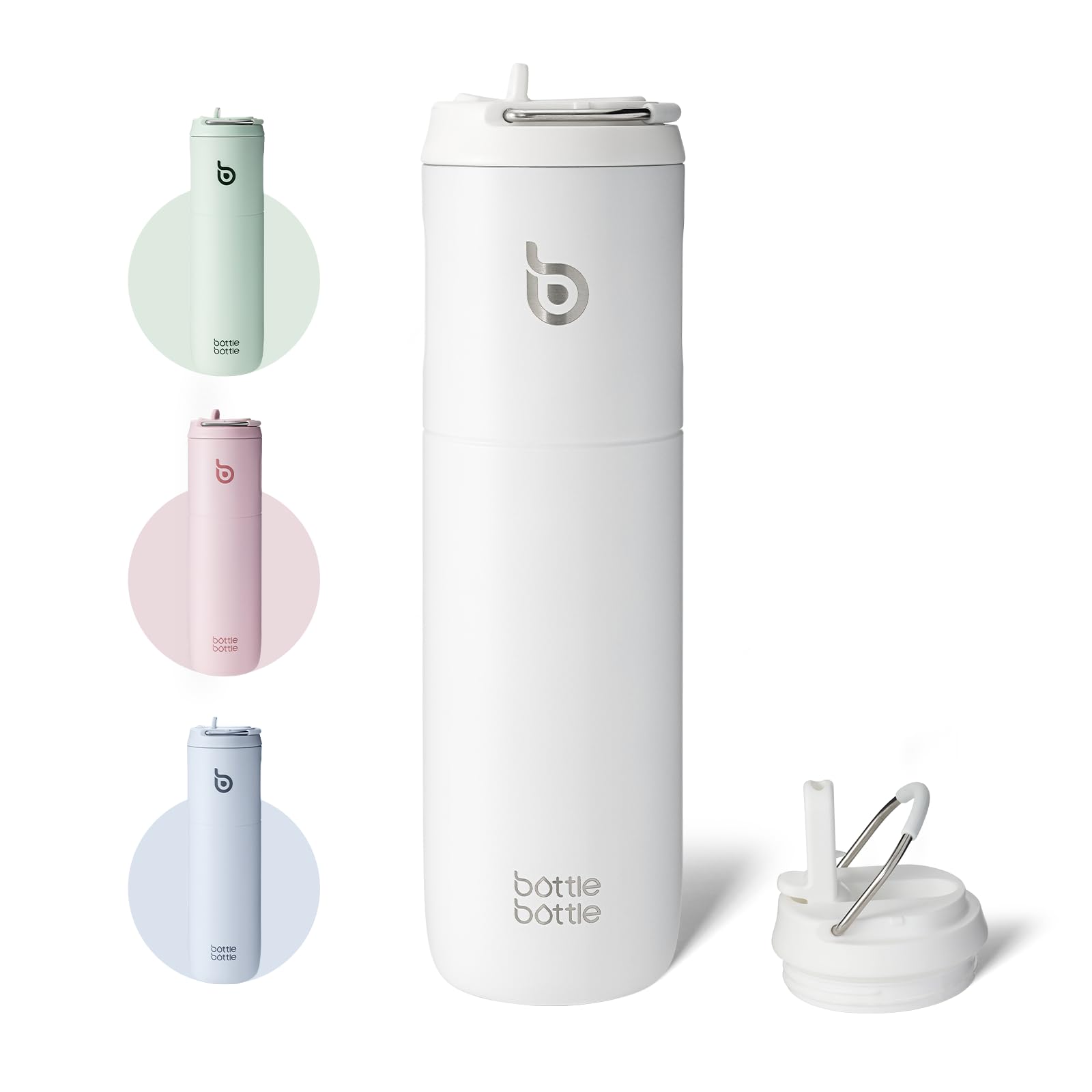 Bottle Bottle Stainless Steel Water Bottle 700ml with Straw and Lid Sports Insulated Metal Water Bottles with Handle(White) — image 1