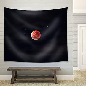 Full Moon and Stars in The Dark Night - Fabric Wall Tapestry Home Decor - 51x60 inches
