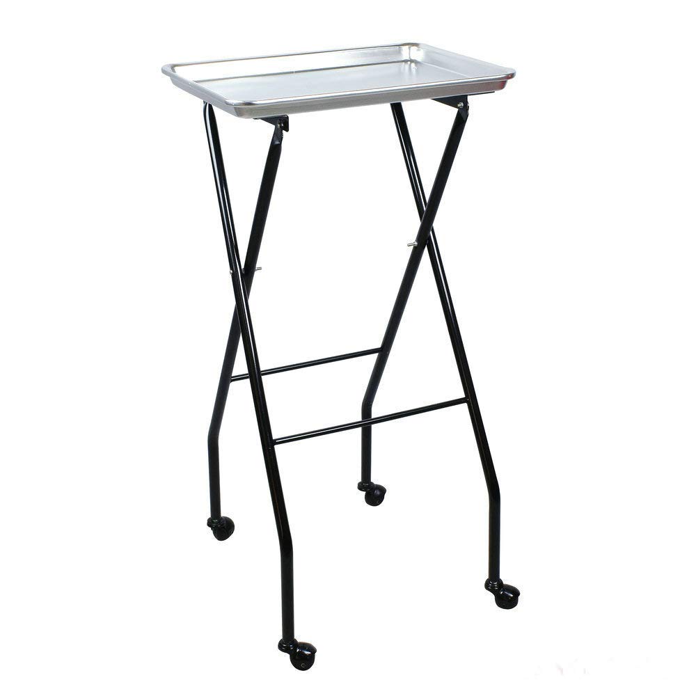 Aluminum Foldaway Folding Service Tray on Wheels-Silver: Kitchen & Dining