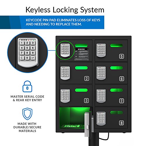 ChargeTech Secure Cell Phone Charging Station Locker w/8 Digital Combination Locking Bays