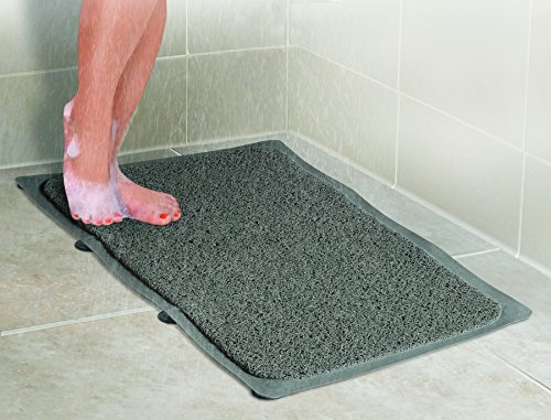 Ideaworks Hydro Rug - Non Slip Bathroom Shower & Bath Mat - 8 Suction Cups - Dries Fast & Stays Clean (Gray)
