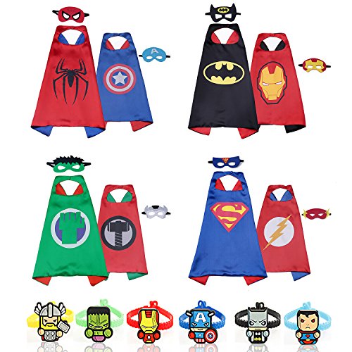 RioRand Dress Up Costumes Double-Sided Design 4 Satin Capes with 8 Felt Masks and 6 Wristbands