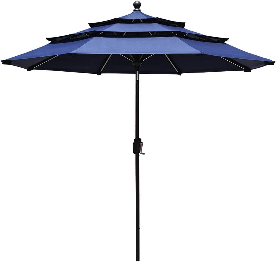 Amazon Com Eliteshade Sunbrella 9ft 3 Tiers Market Umbrella Patio Outdoor Table Umbrella With Ventilation And 5 Years Non Fading Top Navy Blue Garden Outdoor
