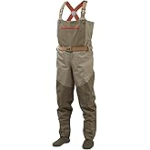 BASSDASH Men’s IMMERSE Tan Waders Waterproof Breathable Fly Fishing Stocking Foot Chest Waders for Hunting Lightweight