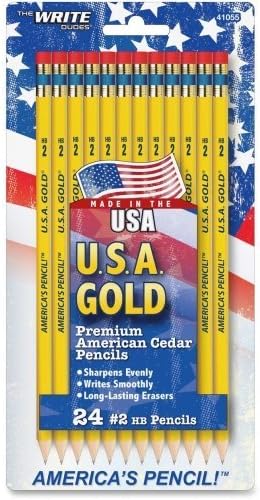The Write Dudes Pre-sharpened USA Gold No.2 Pencils - #2, HB Pencil Grade - 2 mm Lead Size - Fine Pencil Point Type - Graphite Lead - Yellow Barrel - 24 / Pack by Write Dudes