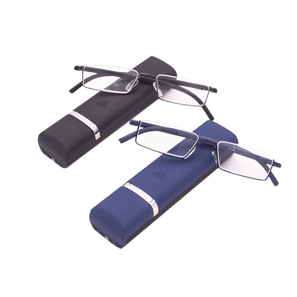 KoKoBin 2 Pairs Reading Glasses with Ultralight TR90 Frame Reading Rectangle for Metal Frame Women Men Eyelasses Half Rim Glasses with Case +3.0