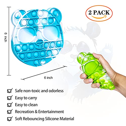 LOLStar Cool Bear Tie-dye Pop Toy, Panda Push Pop Pop Bubble Fidget Toy, Silicone Squeeze Sensory Tools to Relieve Emotional Stress for Autism Kids Adults Sky Blue and Green (2 Pack)