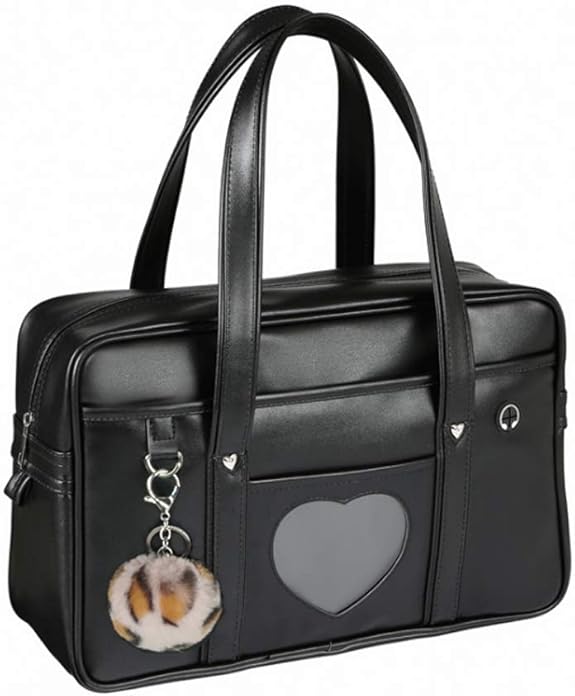 Large Japanese School Bag,Faux Leather Tote Bag with Pink