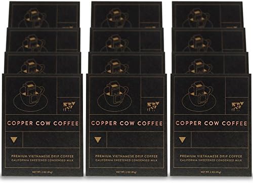 Copper Cow Coffee Vietnamese Single-Use Portable Pour Over (12 pack) - with California Sweetened Condensed Milk Packets