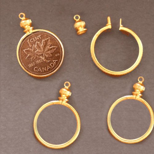 Canadian PENNY / 1 cent Coin Holder Bezel Gold Tone ~ for charm, necklace, pendant, display (Pack of 4)