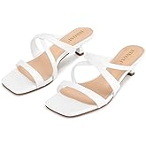 ISNOM Nude Strappy Heels for Women Nude Kitten Heeled Sandals Slip On Square Toe Open Toe Heels
