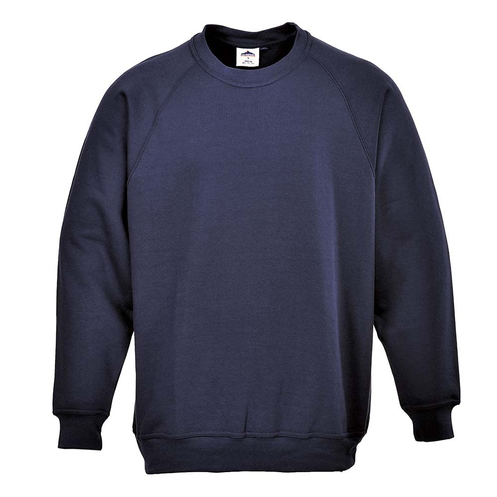 Portwest B300 Roma Sweatshirt Durable Soft Workwear Crew Neck Fleece 40+ UPF Sun Protection Comfortable Fit for Casual Corporate and Industrial Use, Navy, L