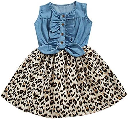Huarll Baby Girl Dresses, Sleeveless Denim Tops + Leopard Tutu Dress for Toddler Girl Tank Dress for Little Girl