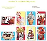 Assorted Handmade Scratch n Sniff Embellished Scented Birthday Cards Box Set, 8 Pack Birthday Card Assortment Including: Vanilla, Chocolate, Strawberry, Banana, Bubble Gum, Cola and Popcorn. for Him, Her, Mom, Dad, Kids, Girls, Boys
