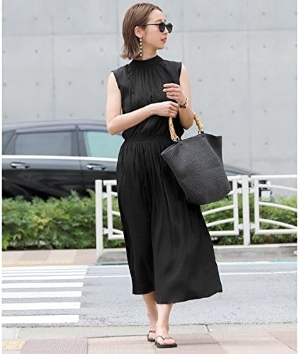 Amazon Co Jp コカ Coca バックリボンスタンドカラーノースリーブワンピース ブラック Onesize 服 ファッション小物