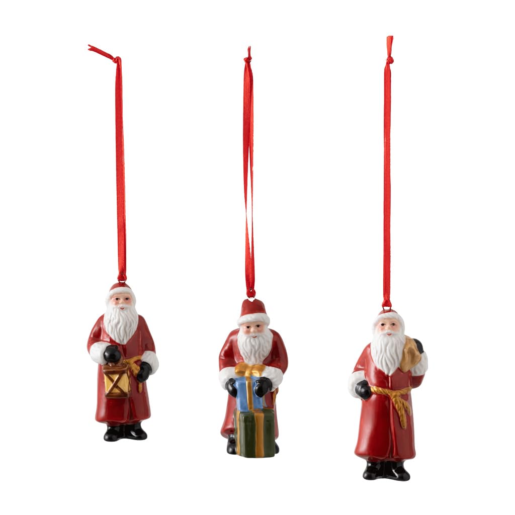 Villeroy & Boch Nostalgic Ornaments Santa Claus Ornament Set, 3-Piece, Multi-Coloured, 8x3.5cm, Porcelain, Christmas