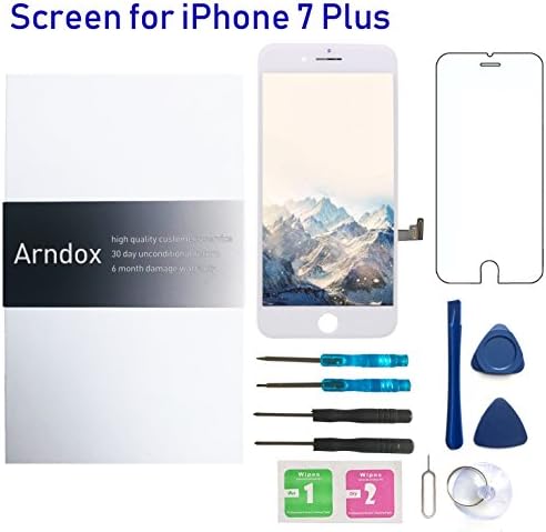 For iPhone 7 Plus Screen Replacement, Arndox 5.5 Inch LCD Display Digitizer 3D Touch Screen with Repair Tool Kit and Tempered Glass (i7P-White)
