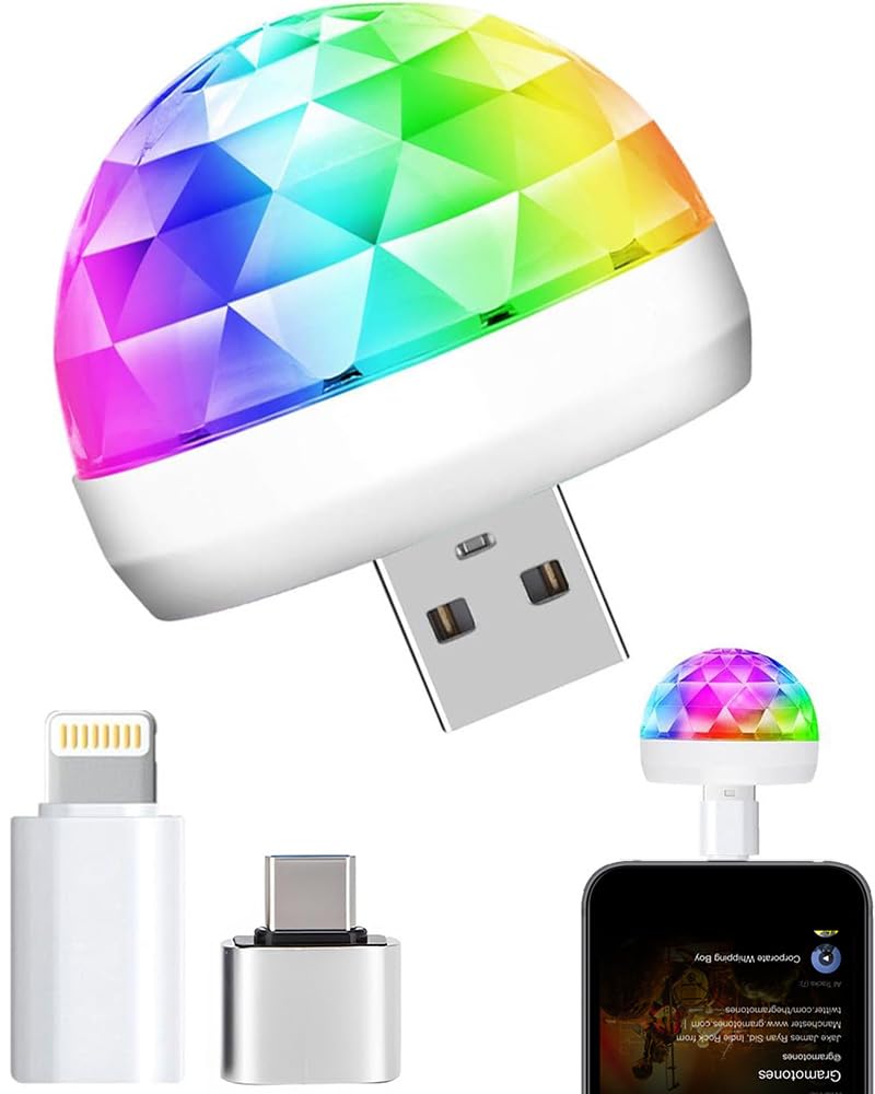 Mini Disco Lights, Sound Activated Disco Ball Party Lights, Applicable to USB Interface and Phones - RGB Light Effect Units for Home Disco, Kids Birthday, Christmas Party etc.