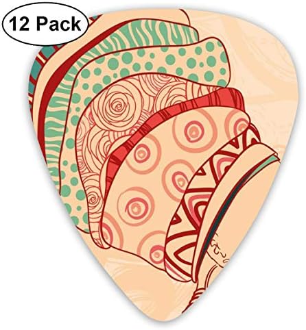 Guitar Picks - Abstract Art Colorful Designs,Local Female Portrait With Necklace Earring And Ethnic Turban Ornaments,Unique Guitar Gift,For Bass Electric & Acoustic Guitars-12 Pack