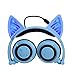 Cat Ear Headphones, DICEKOO Wireless Bluetooth Headset Flashing Glowing Cosplay Fancy LED Light USB Charger Earphone for iPhone 7/6s/iPad/Fire 7,Android Phone, Macbook (Blue)
