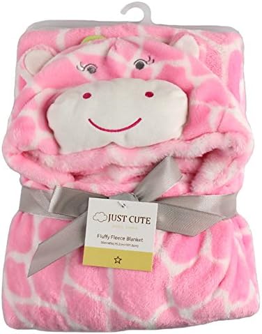 Tongchou Baby Infant Newborn Bathrobe Hooded Flannel Fleece Bathing Wrap Blanket Pink Giraffe