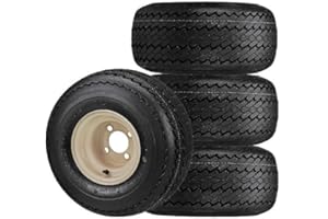 RM Cart 8" Beige Steel Wheels with 18x8.50-8 Deli Sawtooth 4-Ply Tires (Set of 4) | Golf Cart Tire and Wheel Set | Fits Non-Lifted 4-Lug Golf Carts