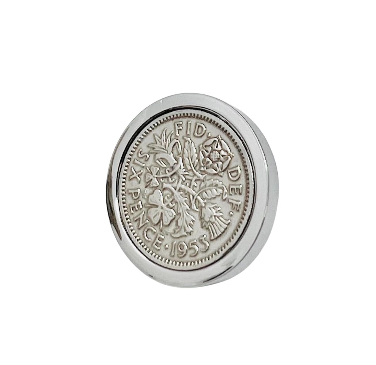 Genuine Polished 1953 Sixpence in Lapel Pin | 1953 anniversary, 73rd birthday