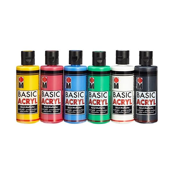 Marabu 1200000000080 - Basic Acryl Set, hochwertige, seidenmatte Acrylfarbe, Wasserbasis, schnell trocknend, gute…