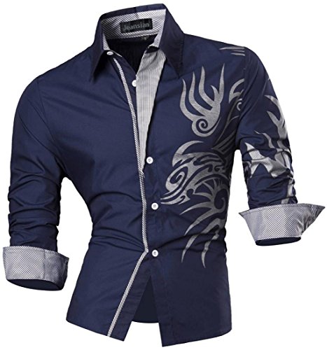 Jeansian men s slim fit long sleeves casual shirts z001 navy m