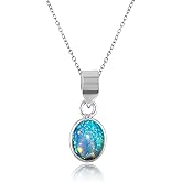 GEMKORA Ethiopian Opal Gem stone Bezel Pendant Necklace Jewelry for Women 925 Sterling Silver 18 inch | 8x6 Stone